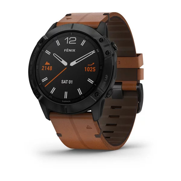 Garmin Fenix 6X Sapphire GPS Multisport Watch Black DLC With Chestnut ...