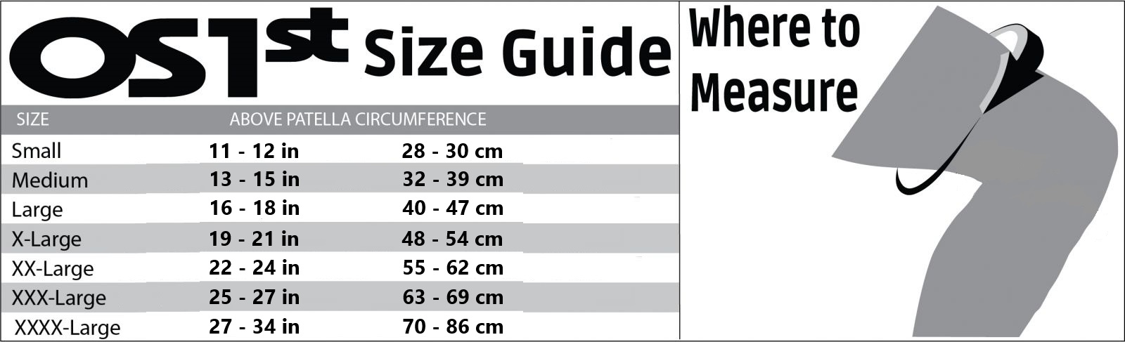 OS1st Guide Knee Sleeve Size Guide