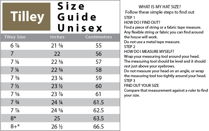 tilley size guide